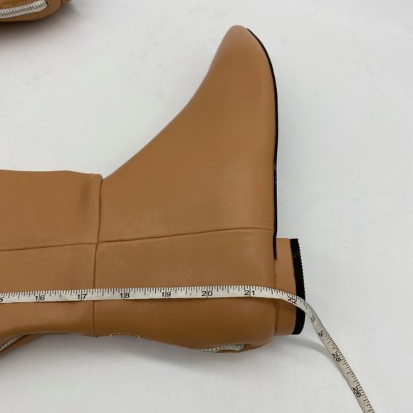 🎁🎁🎁Nude Retro Knee High Boots Closed Round Toe Low Fl - Picture 14 of 16